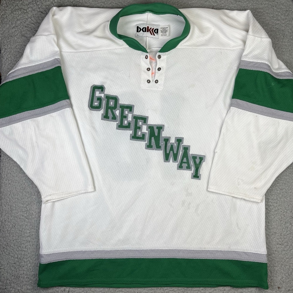 Vintage Greenway Raiders High School Hockey Jersey Minnesota MN Green White Sz L